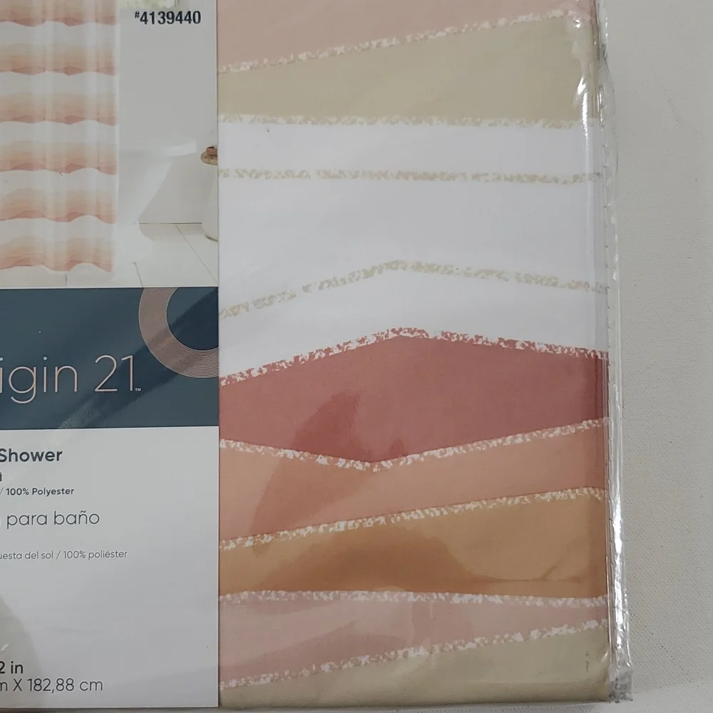 Origin 21 Fabric Shower Curtain Sunset Stripe mildew resistant 72 x 72